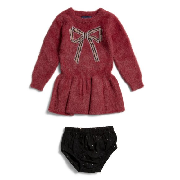 ANDY AND EVAN Red Infant Girls Bow Sweater Dress With Matching Bloomers - Picture 1 of 2